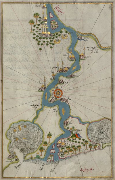 Map of the River Nile from Its Estuary South by Piri Reis